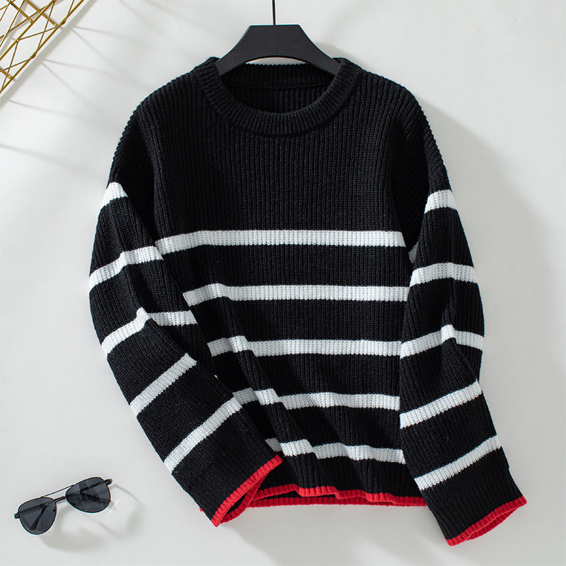 Street Wave Striped Knit Pullover Soft Cotton Acrylic Blend Women Cozy Everyday Sweater