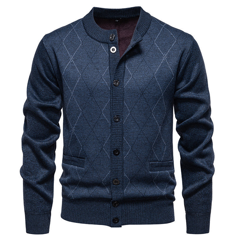 Street-Wave Men's Diamond Pattern Cardigan Knitwear for Smart Casual Style and Cozy Comfort