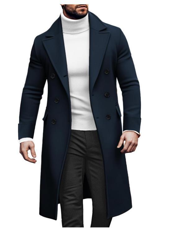 Street-wave Men's Double-Breasted Overcoat With Wide Lapel And Practical Pockets, Elegant Style