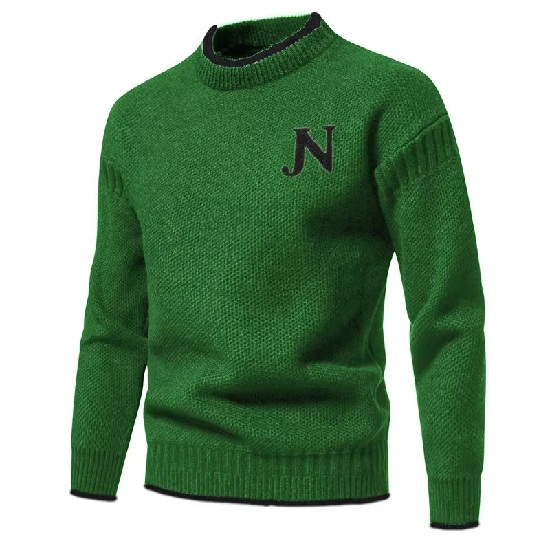 Mens Structured Knit Sweater Crew Neck Street-Wave Premium Warm Winter Knit For Men
