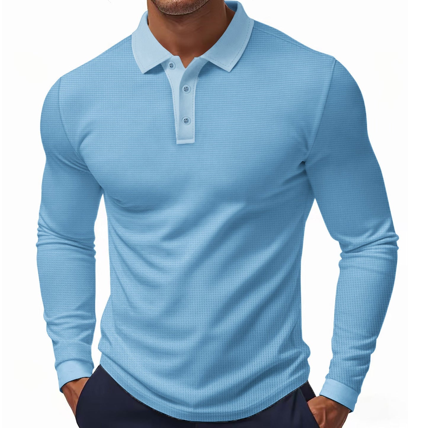 Street-Wave Men's Long Sleeve Polo Shirt With Structured Texture And Modern Fit, Breathable Comfort
