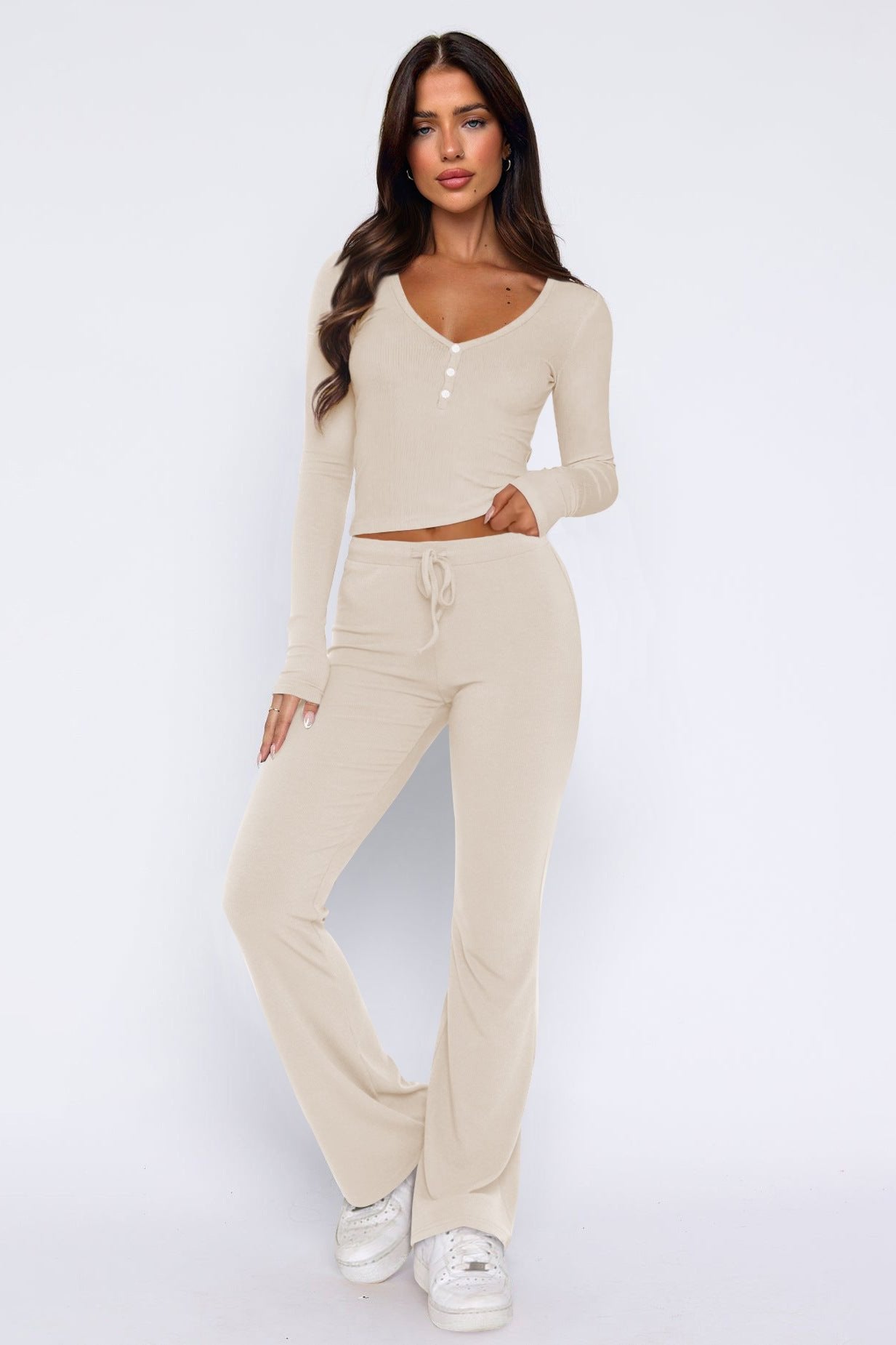 Street Wave Womens Loungewear Set With Crop Top And Wide Leg Pants Knot Detail Chic