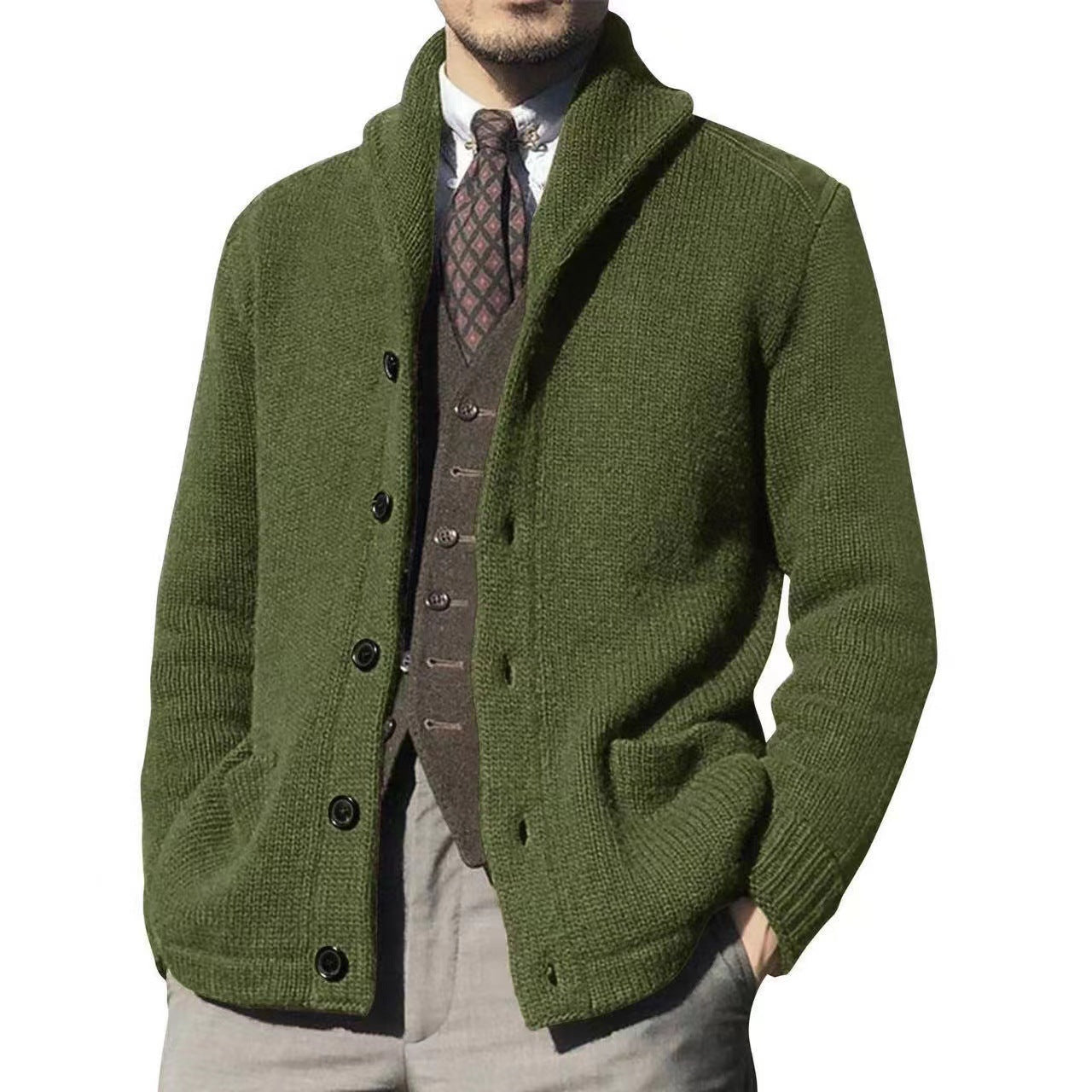 Men's Shawl Collar Cardigan Streetwave Modern Casual Knitwear For Everyday Comfort And Style