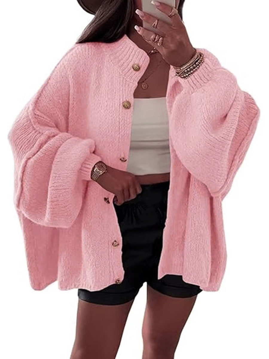 Street Wave Fluffy Knit Cardigan Women Cozy Wool Blend With Oversized Sleeves For Fall