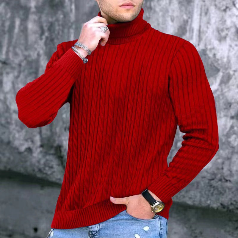 Street-Wave Men's Ribbed Knit Sweater With Premium Warmth And High Collar For Style Conscious Men Everywhere