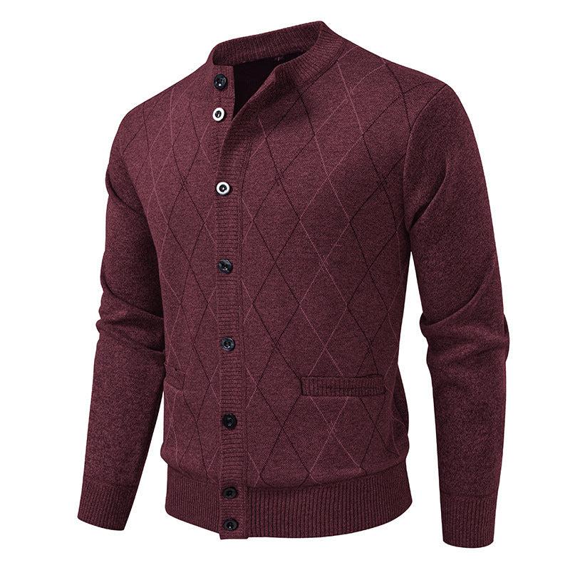 Street-wave Men's Cardigan With Modern Diamond Pattern For Stylish Urban Men Ideal For Office And Casual Wear