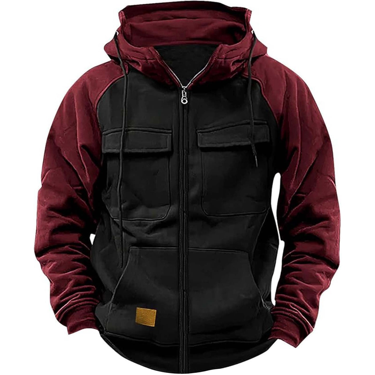 Mens Hooded Jacket With Front Utility Pockets And High Collar Streetwave Urban Everyday Outerwear