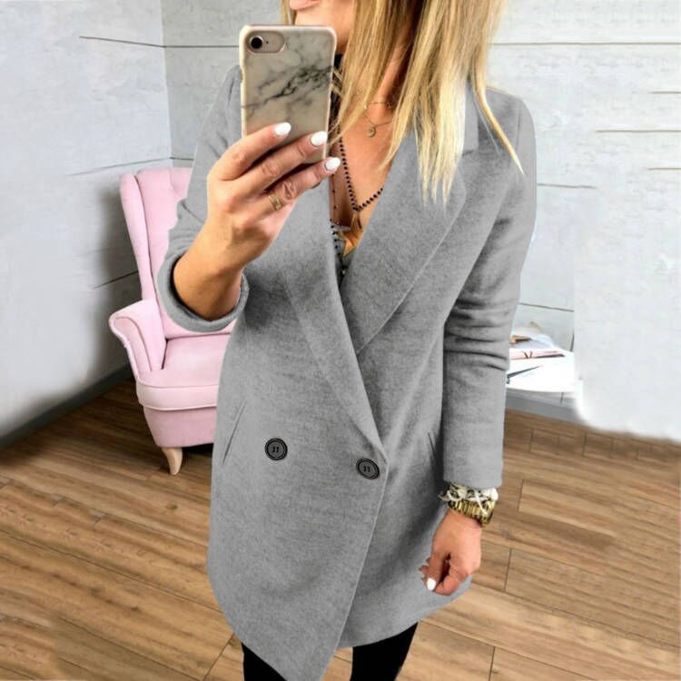 Street-wave Long Tailored Coat For Women With Elegant Lapel And Practical Pockets