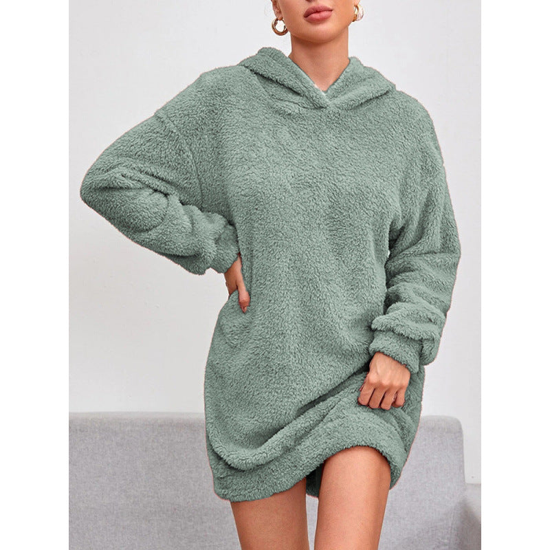 Street Wave Cozy Oversized Hoodie Dress With Soft Fleece For Women Ultra Warm Comfort