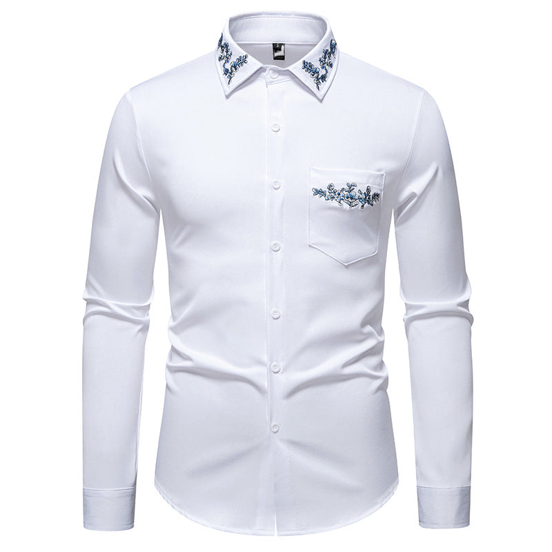 Street-wave Men's Floral Embroidered Long Sleeve Shirt - Premium Comfort for Modern Gentlemen