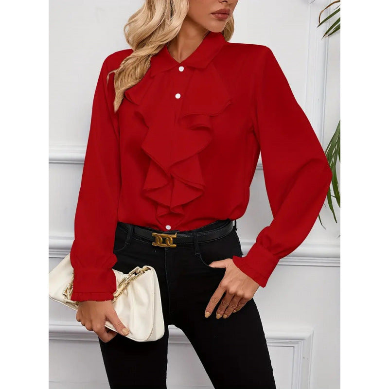 Street-wave Women's Ruffled Blouse With Elegant Sleeves For Effortless Chic Everyday