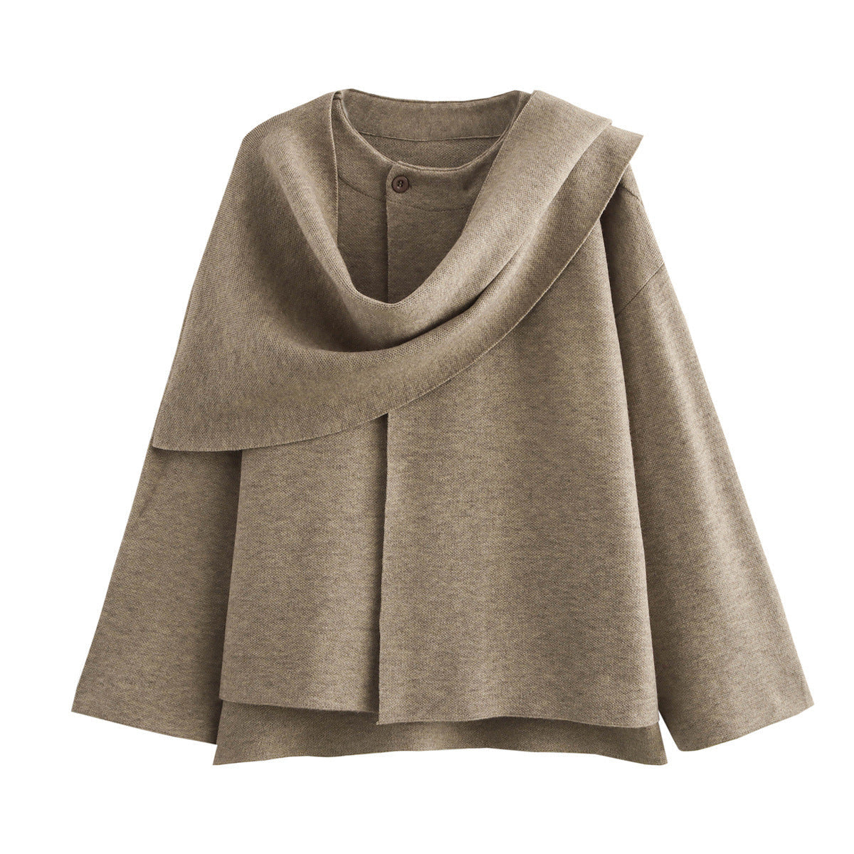 Street-Wave Cozy Coat With Integrated Scarf For Women, Warm Elegant Asymmetric Design With Single Button Closure