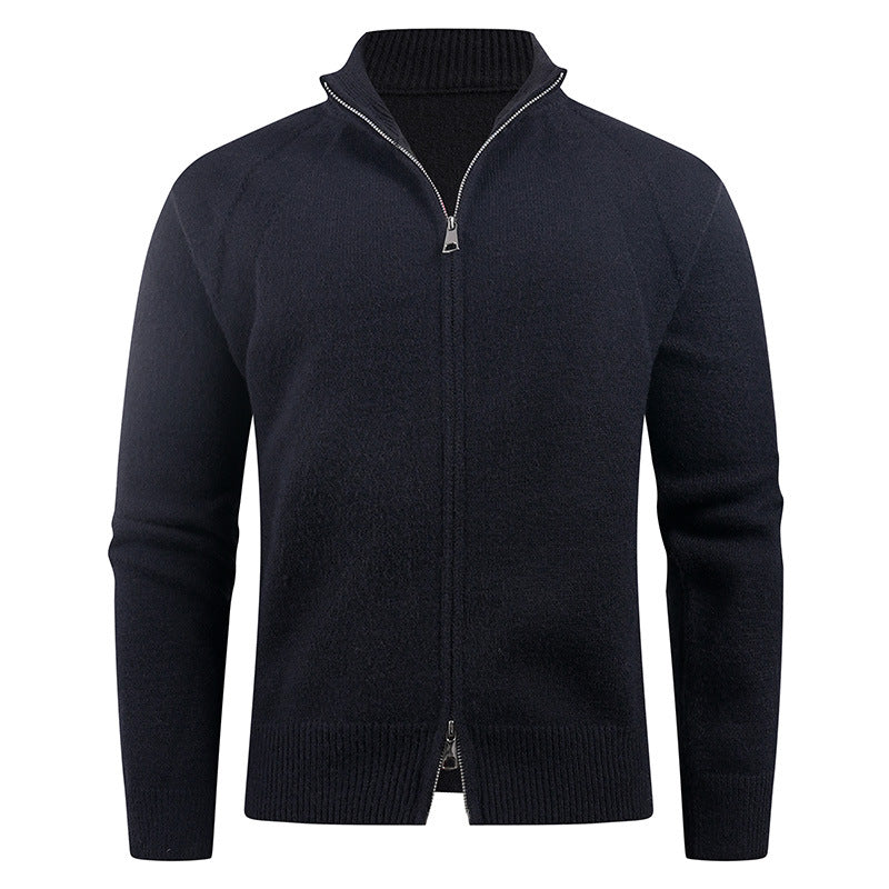 Street-wave Men's Premium Knit Cardigan With Zip Front And High Collar For Fashionable Everyday Wear