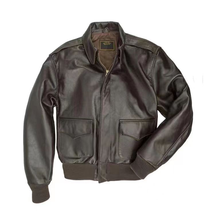 Street-wave Men's Premium Lamb Leather Flight Jacket With Pockets And Elastic Cuffs