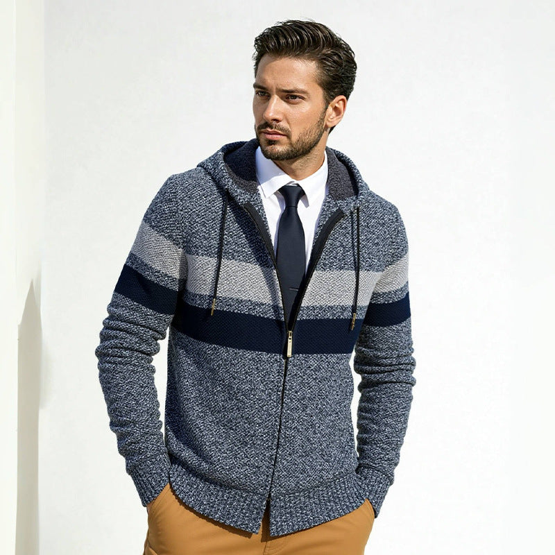 Men's Hooded Knit Cardigan With Zipper By Street-wave Breathable Cotton Blend Modern Everyday Essential