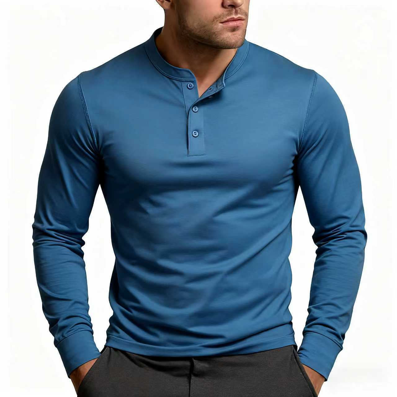 Street Wave Men's Long Sleeve Henley Shirt Slim Fit With Classic Button Detail For Everyday Comfort