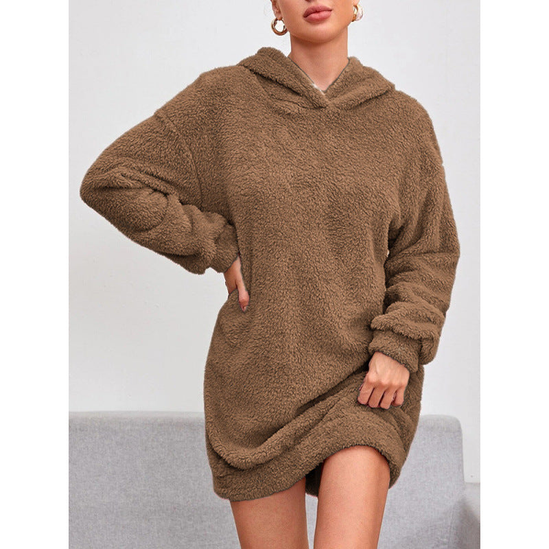 Street Wave Cozy Oversized Hoodie Dress With Soft Fleece For Women Ultra Warm Comfort