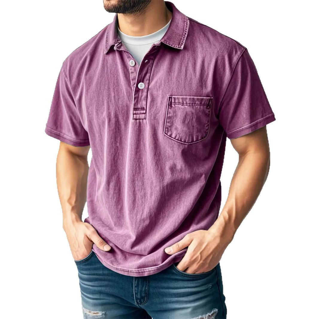 Street-Wave Mens Polo Shirt Green Relaxed Fit Short Sleeve Breathable Material Chest Pocket Casual Summer Top