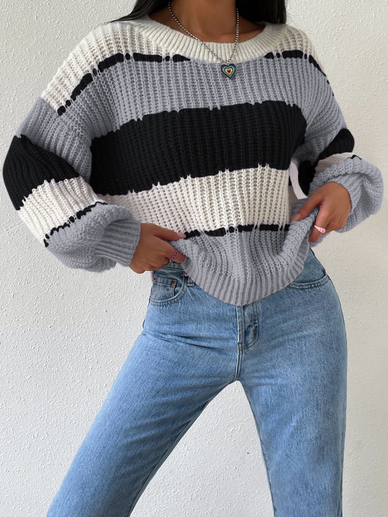Street-Wave Oversized Knit Pullover For Women With Chunky Knit Texture Cozy Everyday Casual