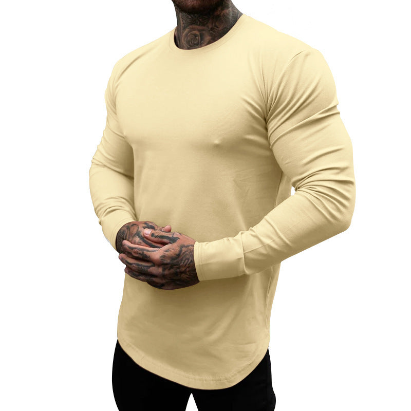 Mens Soft Cotton Blend Long Sleeve Shirt With Round Neck Street-wave Comfortable Everyday Essential