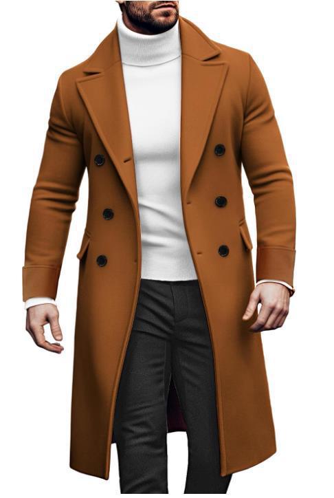 Street-wave Men's Double-Breasted Overcoat With Wide Lapel And Practical Pockets, Elegant Style