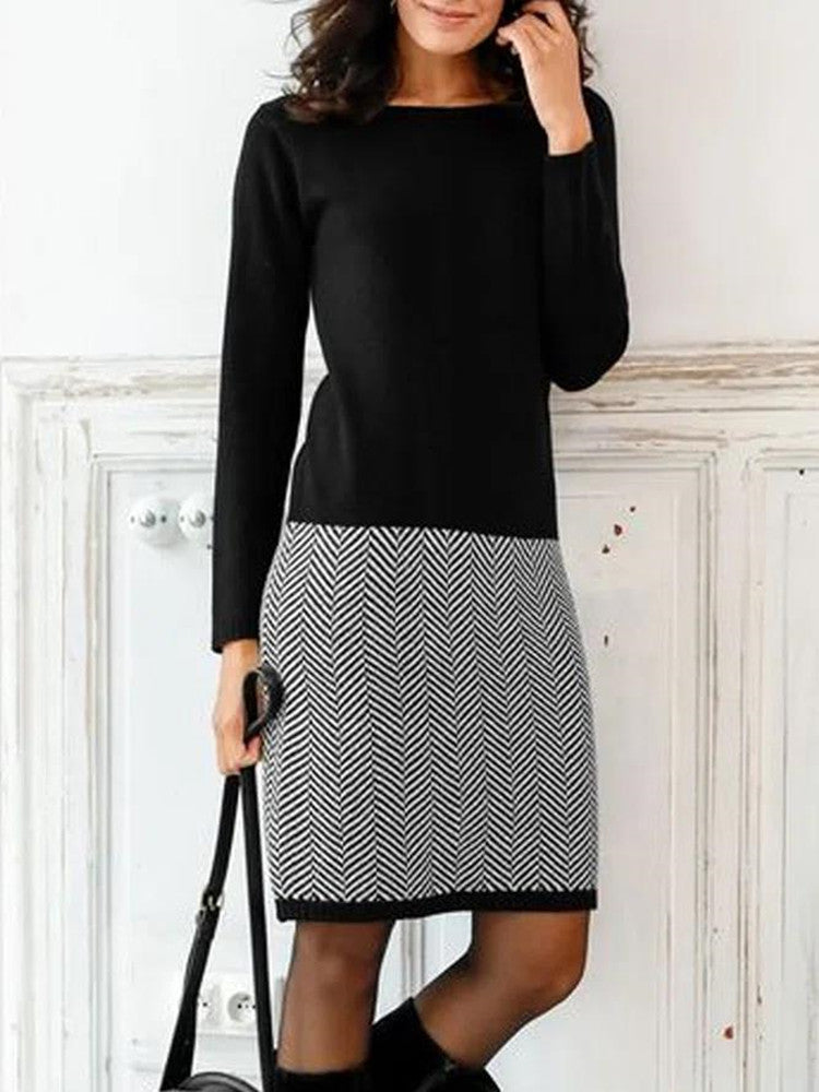 Street-Wave Women Chevron Knit Dress For Elegant Comfort And Chic Officewear Everyday Style