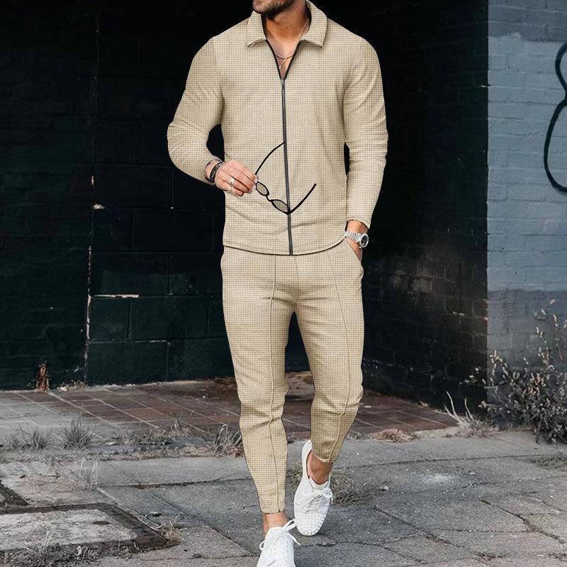 Street-Wave Mens Casual Suit Stylish Textured Top And Modern Pants For Urban Everyday Wear
