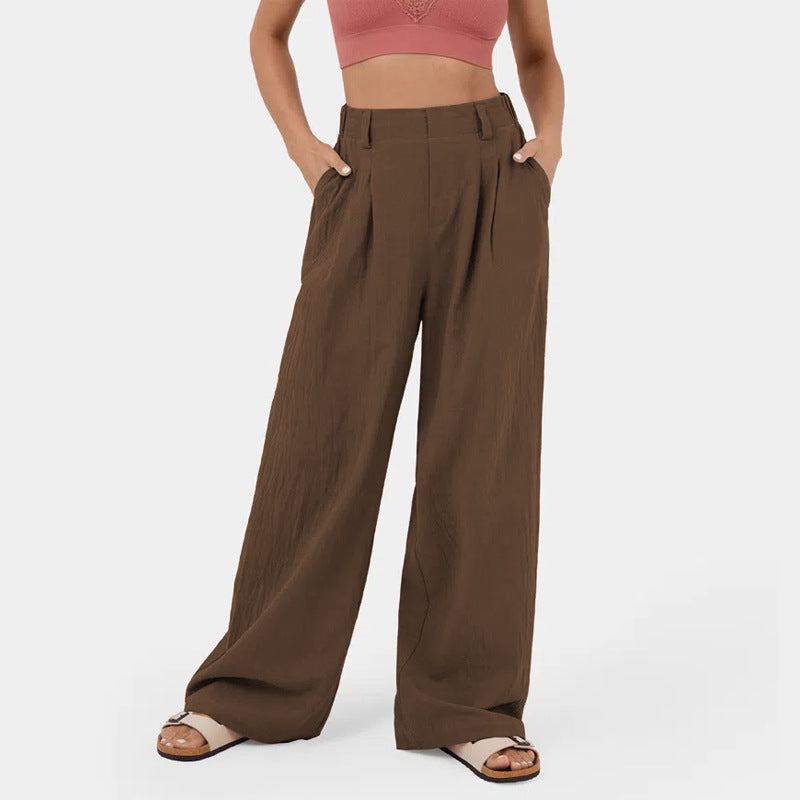 Street-wave Women's Wide-Leg Chino Pants With Elegant Pleats And Practical Side Pockets