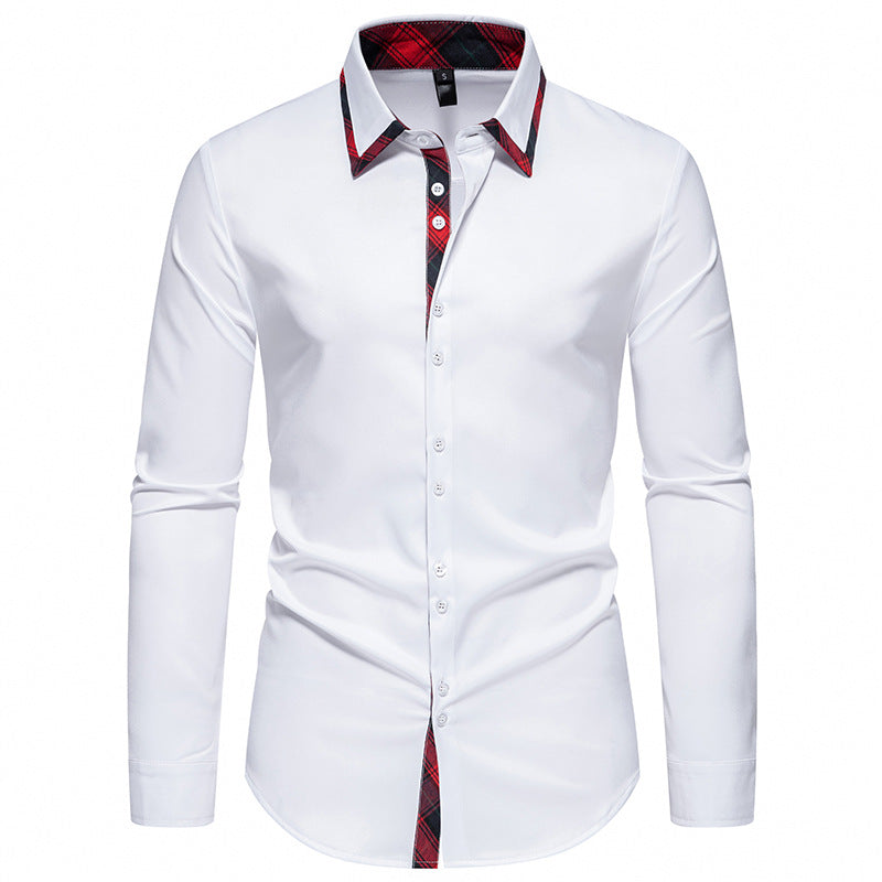 Street Wave Mens Elegant Long Sleeve Shirt With Check Collar Details Office Ready Comfort