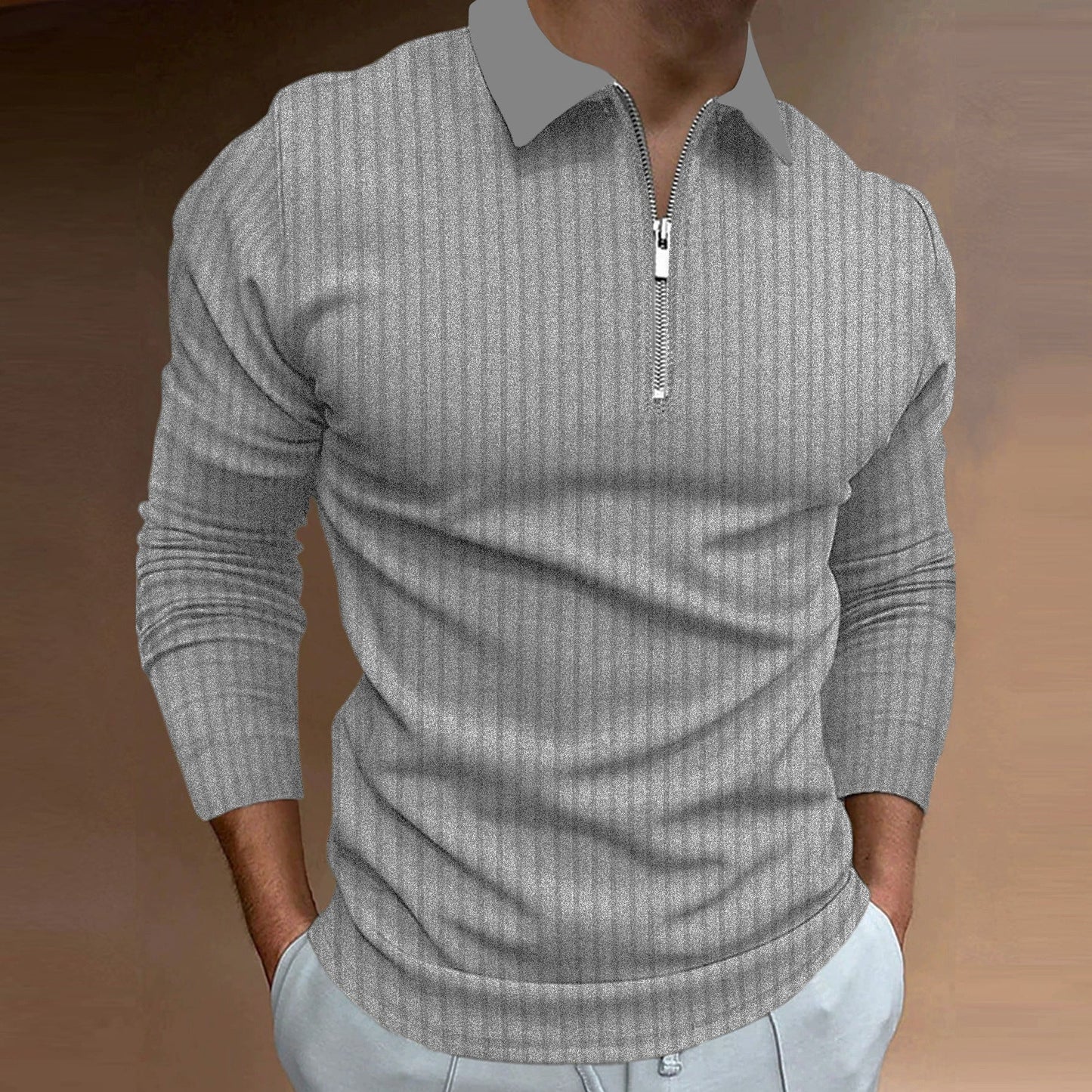 Mens Polo Shirt With Elegant Zip Closure Street-wave Breathable Structured Knit For Style-Conscious Men