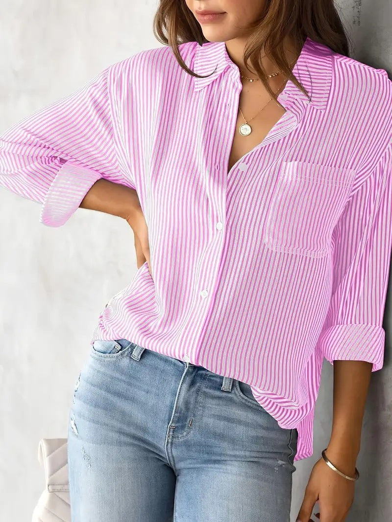 Street-wave Womens Button Down Shirt With Vertical Stripes Casual Yet Chic Fit For Women