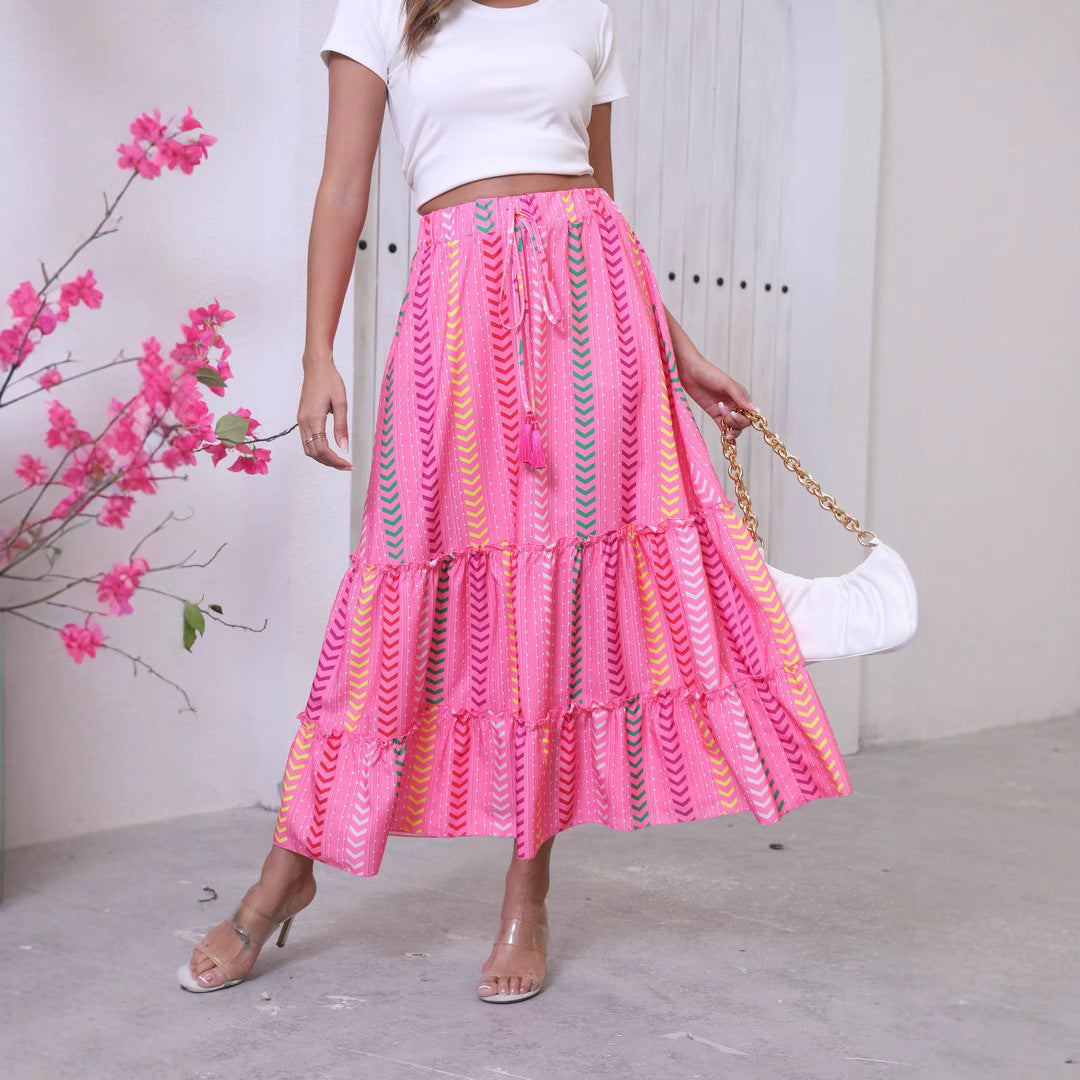 NordiskFlair Women Boho Maxi Skirt High Waist Tiered Fringe Chic