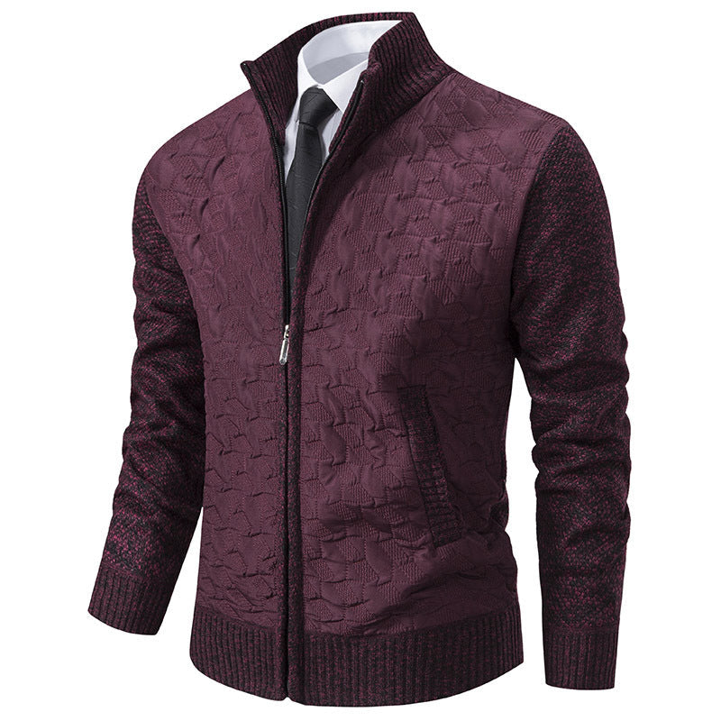 Street-Wave Men's Stylish Quilted Jacket With Structured Knit Panels And High Collar