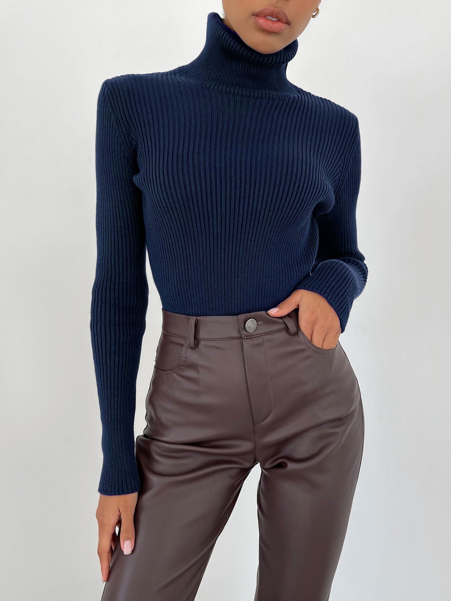 Women Ribbed Turtleneck Sweater Cozy Cotton Blend With Relaxed Fit Streetwave Warm Essential Layer For All Seasons
