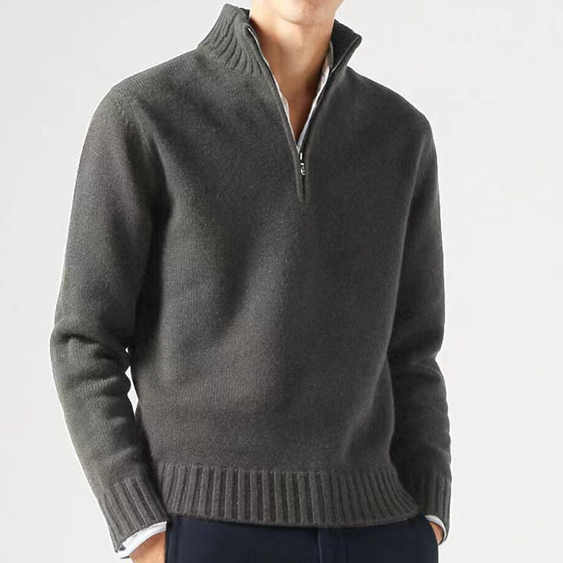 Street-Wave Mens Wool High-Collar Zip Sweater For Cold Days Cozy Warmth Modern Style