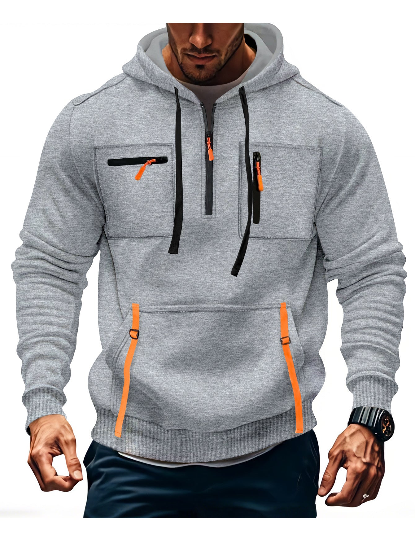 Street Wave Men's Stylish Hooded Sweatshirt With Functional Zip Pockets For Active Men