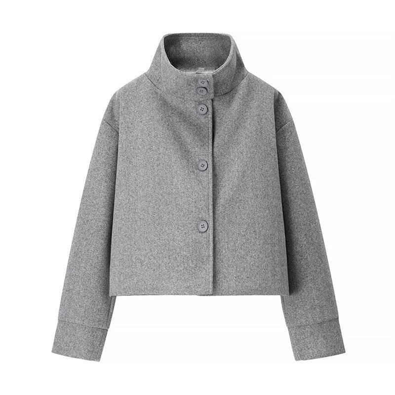 Street-wave Women Cropped Jacket With High Collar Button Front For Elegant Everyday Wear Soft Fabric