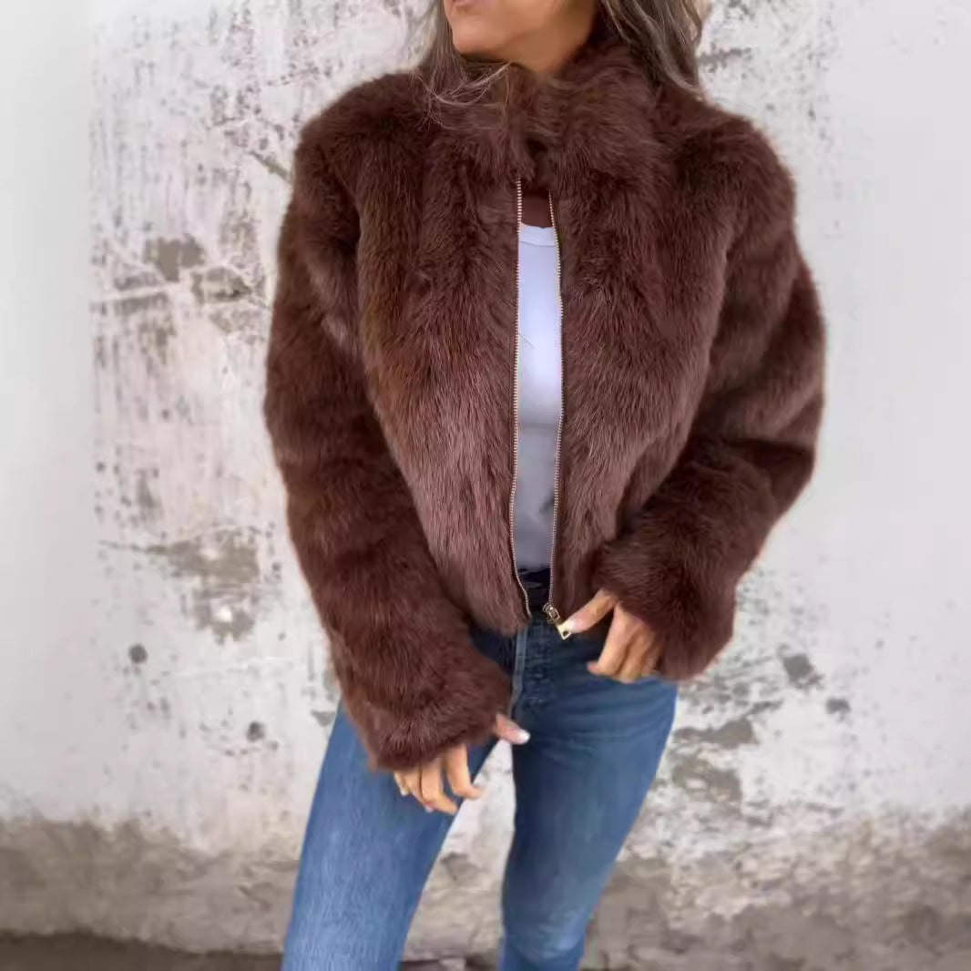 Street-Wave Womens Fleece Jacket With High Collar And Full Zip For Cozy Warmth On Chilly Days
