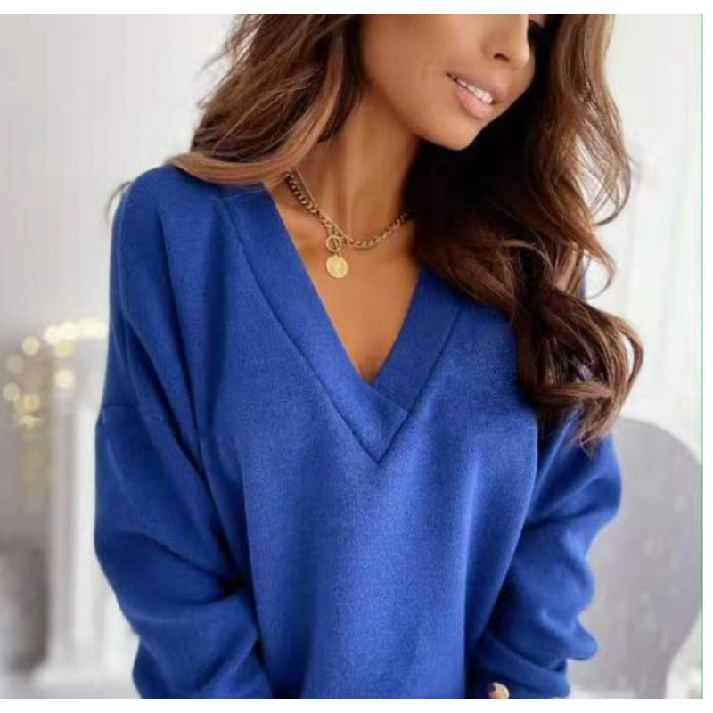 Streetwave Womens Vneck Sweater In Soft Cotton Blend With Gold Button Sleeve Detail Cozy Casual Knit