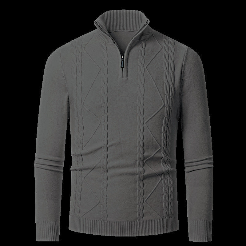 Mens Zip Front Knit Pullover With Cable Pattern By Street Wave Modern Lightweight Winter Sweater For Men