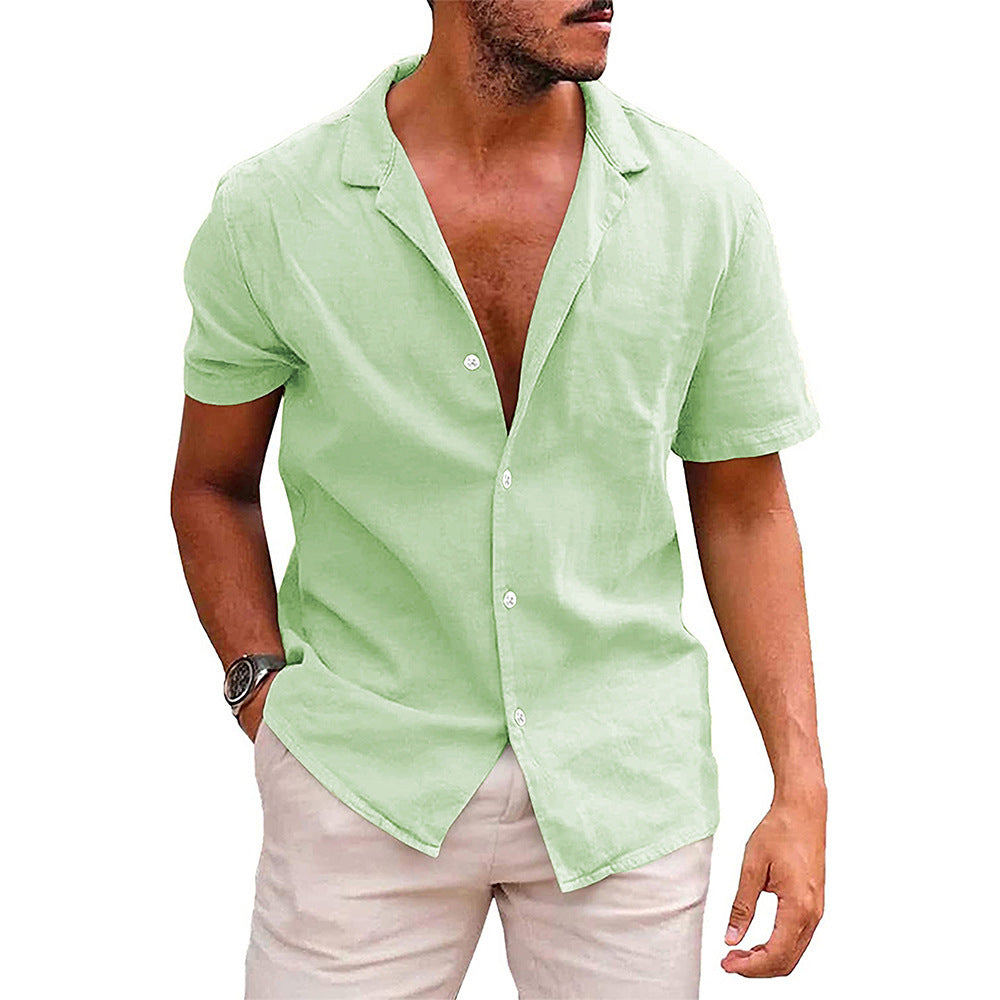 Streetwave Mens Casual Linen Shirt Half Collar Breathable Summer Comfort Short Sleeve Button Front