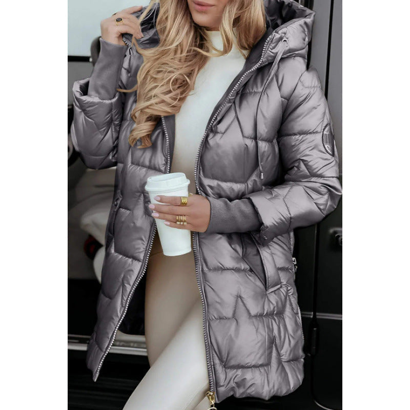 Street-wave Women Longline Quilted Coat With Removable Hood Lining And Side Zip Pockets Stylish Winter Essential