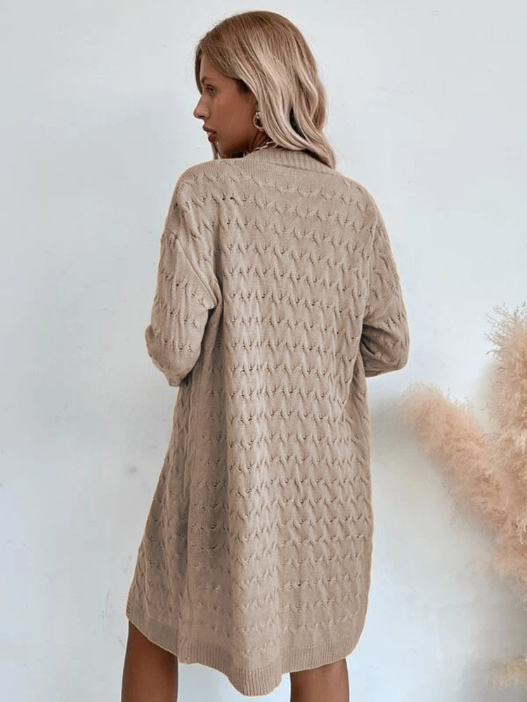 Street-Wave Womens Oversized Knit Coat With Textured Pattern Cozy Relaxed Fit Everyday Winter Wardrobe Essential