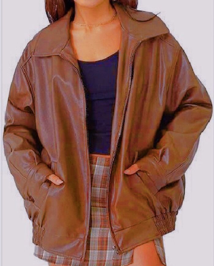 Street-Wave Women's Faux Leather Jacket With Elastic Hem And Practical Pockets For Everyday Style