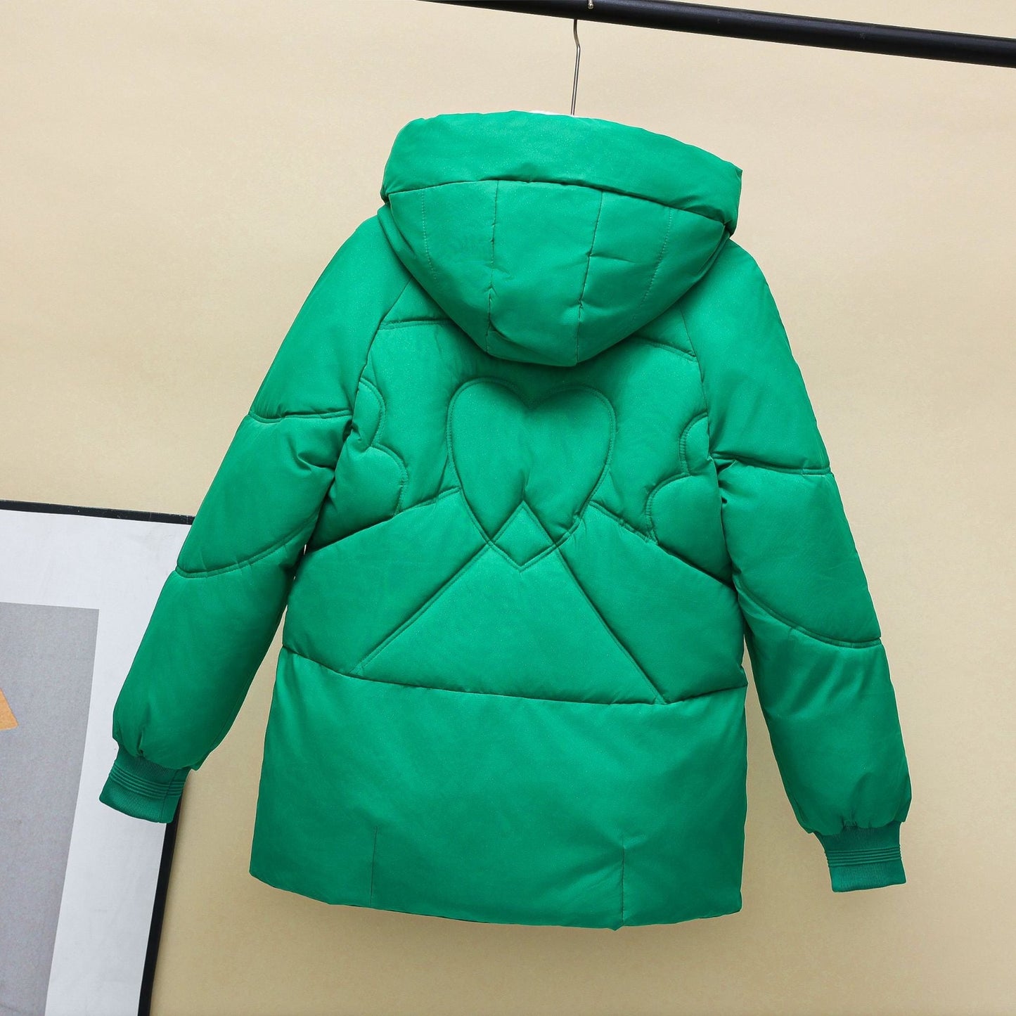 Streetwave Womens Puffer Coat With Hood And Heart Details For Cozy Winter Style Everyday