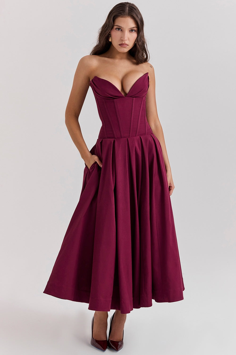 Street Wave Strapless Lavender Evening Dress With Fitted Waist A Line Silhouette For Elegant Women