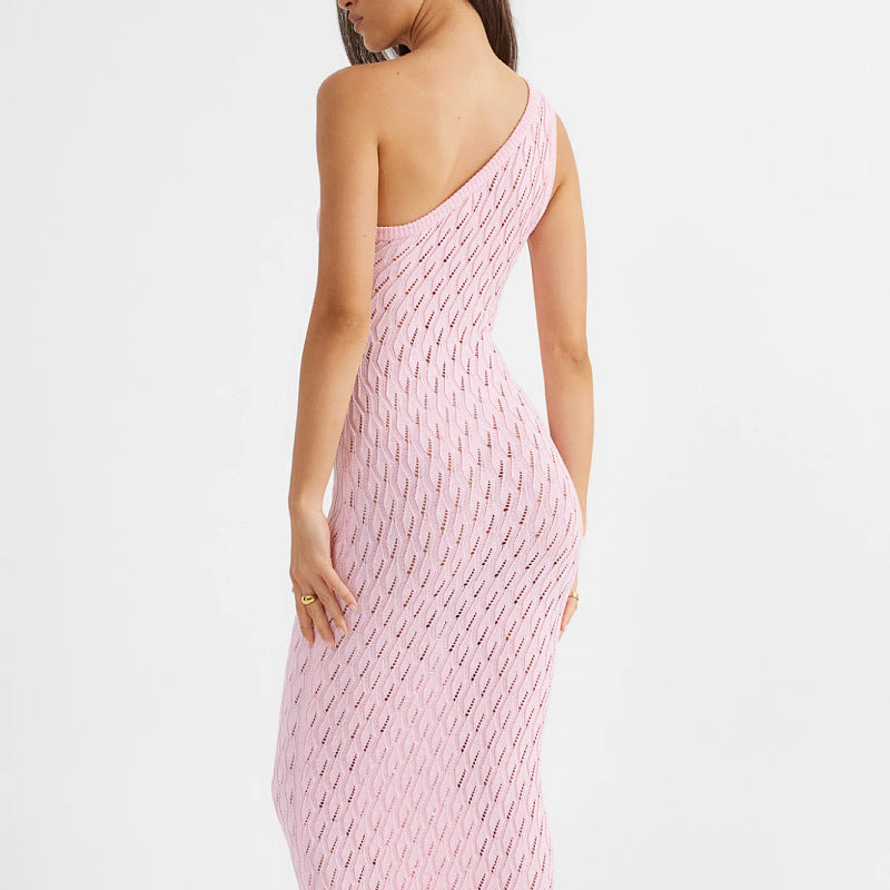 Street Wave One Shoulder Knit Dress For Women Flattering Fit