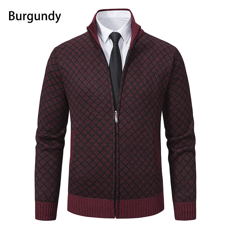 Mens Zip Up Cardigan With Diamond Knit Pattern By Street Wave For Modern Casual Looks