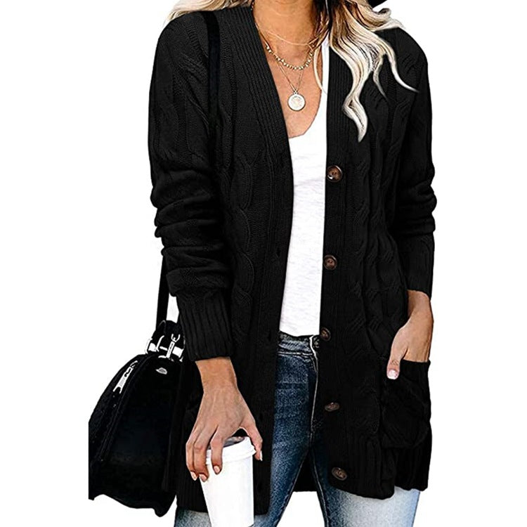 Street-wave Cable Knit Cardigan With Pockets For Women Cozy Soft Cotton Blend Chic All Season