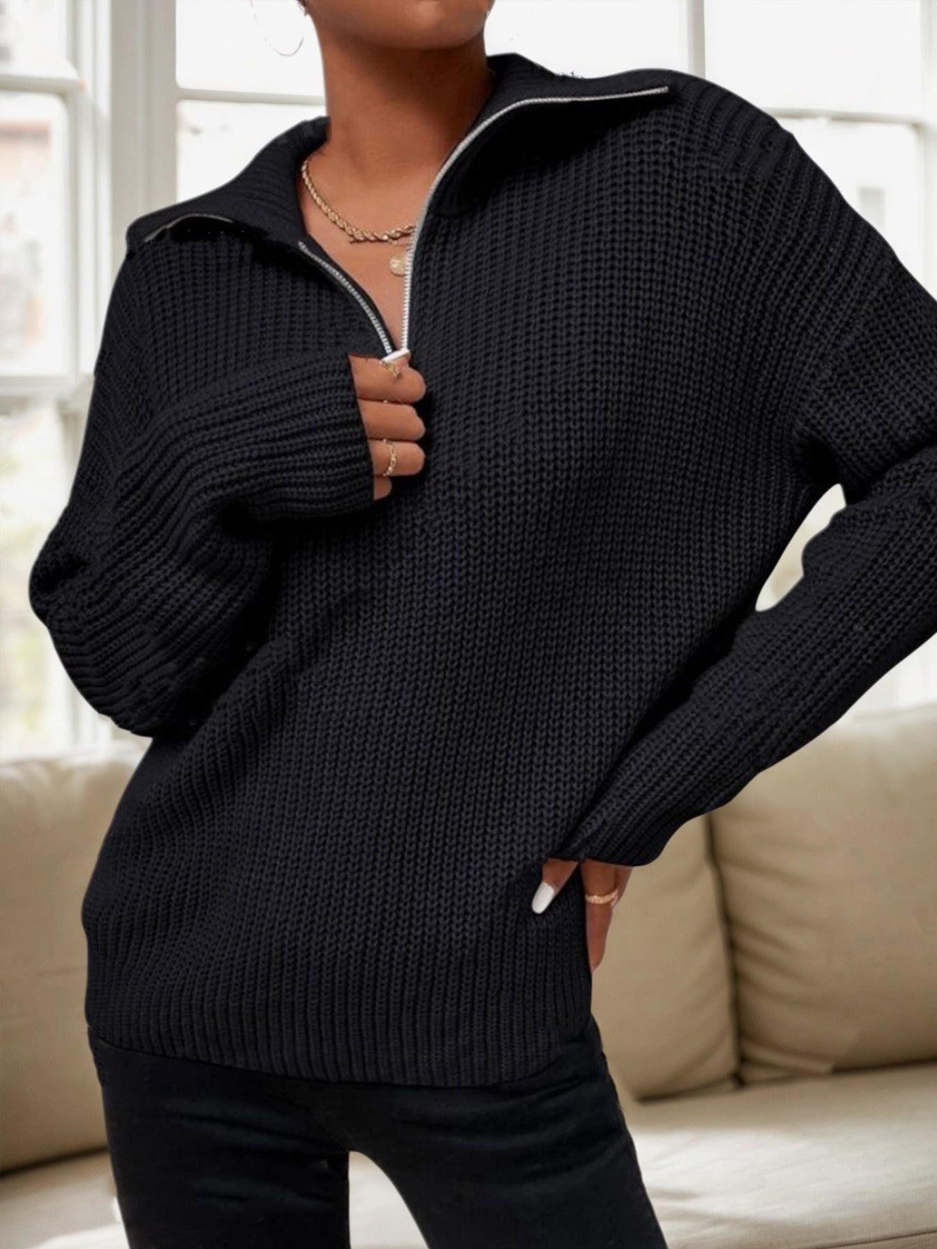 Street-Wave Women Loose Knit Sweater Breathable Cotton Cozy Everyday Comfort For Fall And Winter
